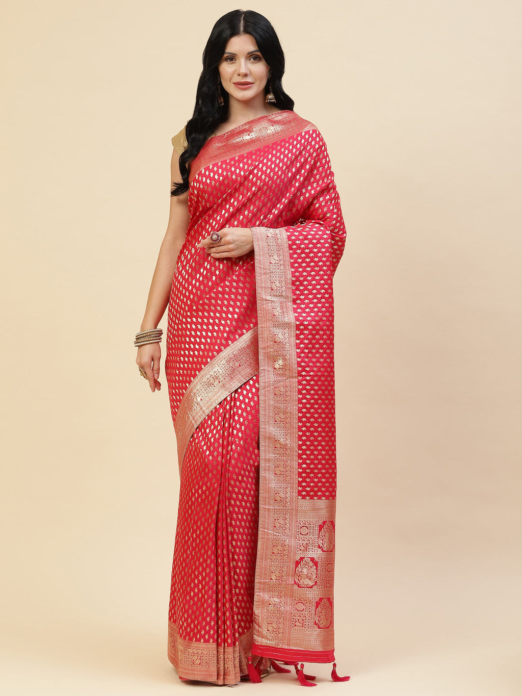 Zari Border Booti Banarasi Woven Saree
