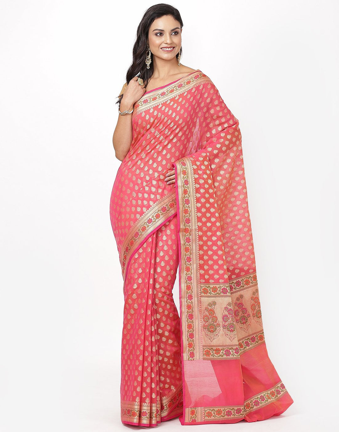 Hot Pink Cotton Woven Saree