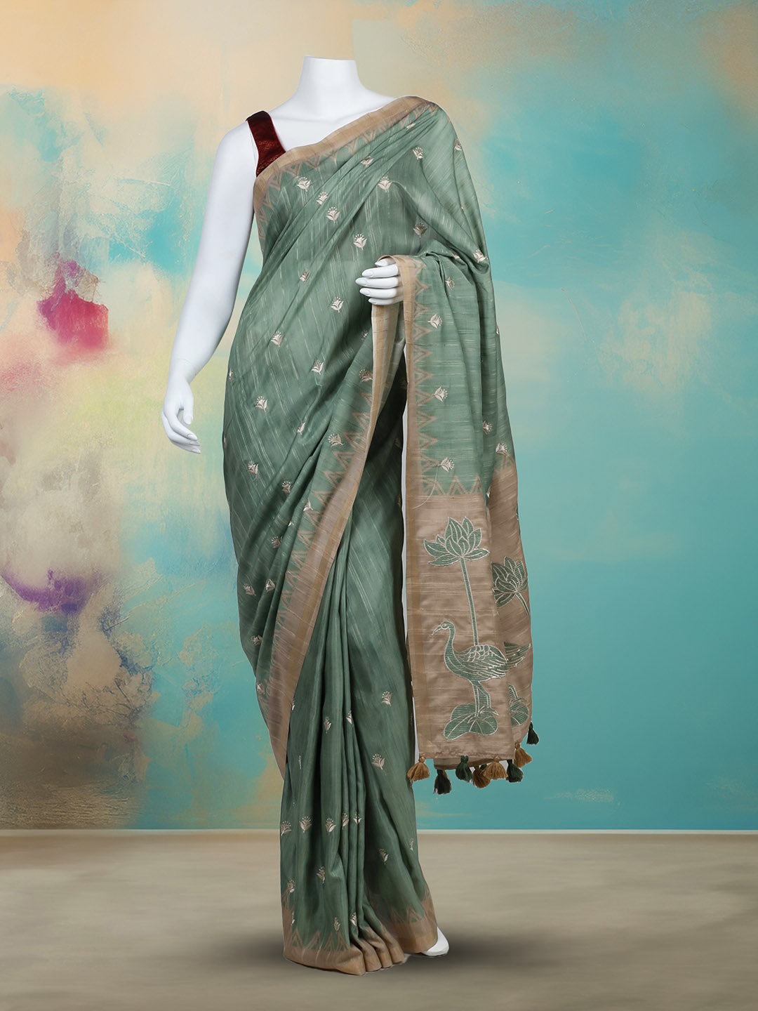 Printed &amp; Embroidered Booti Art Silk Saree