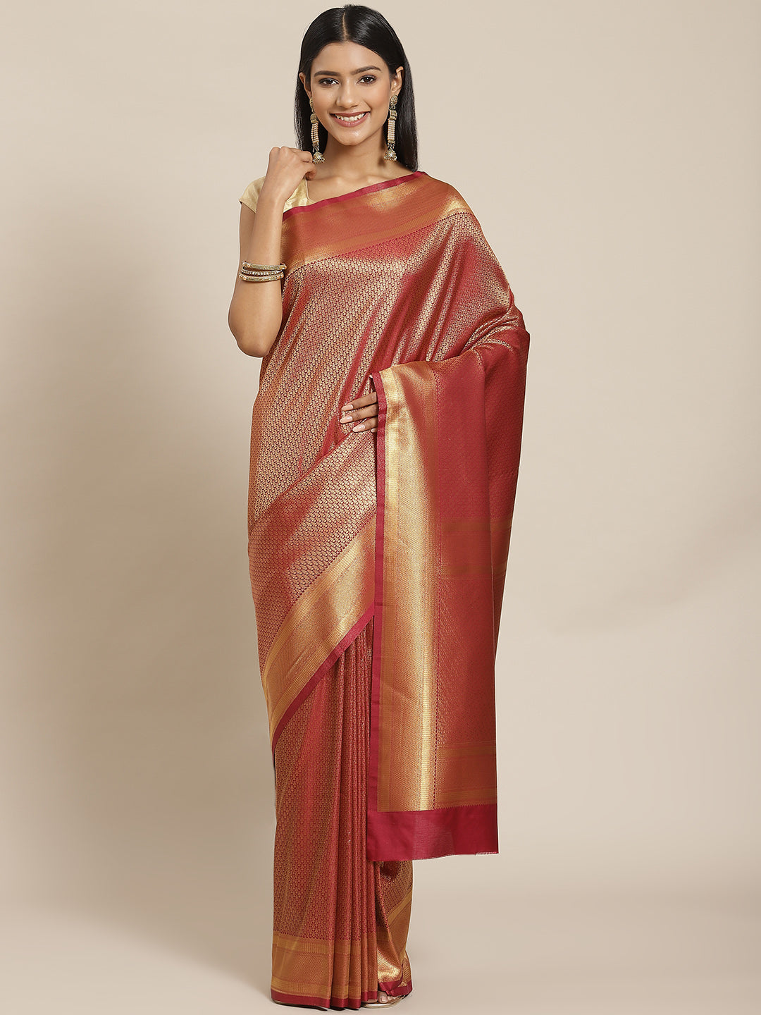 Brocade Zari Booti Art Handloom Woven Saree