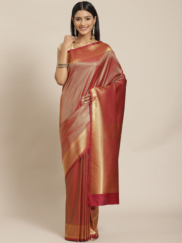 Brocade Zari Booti Art Handloom Woven Saree