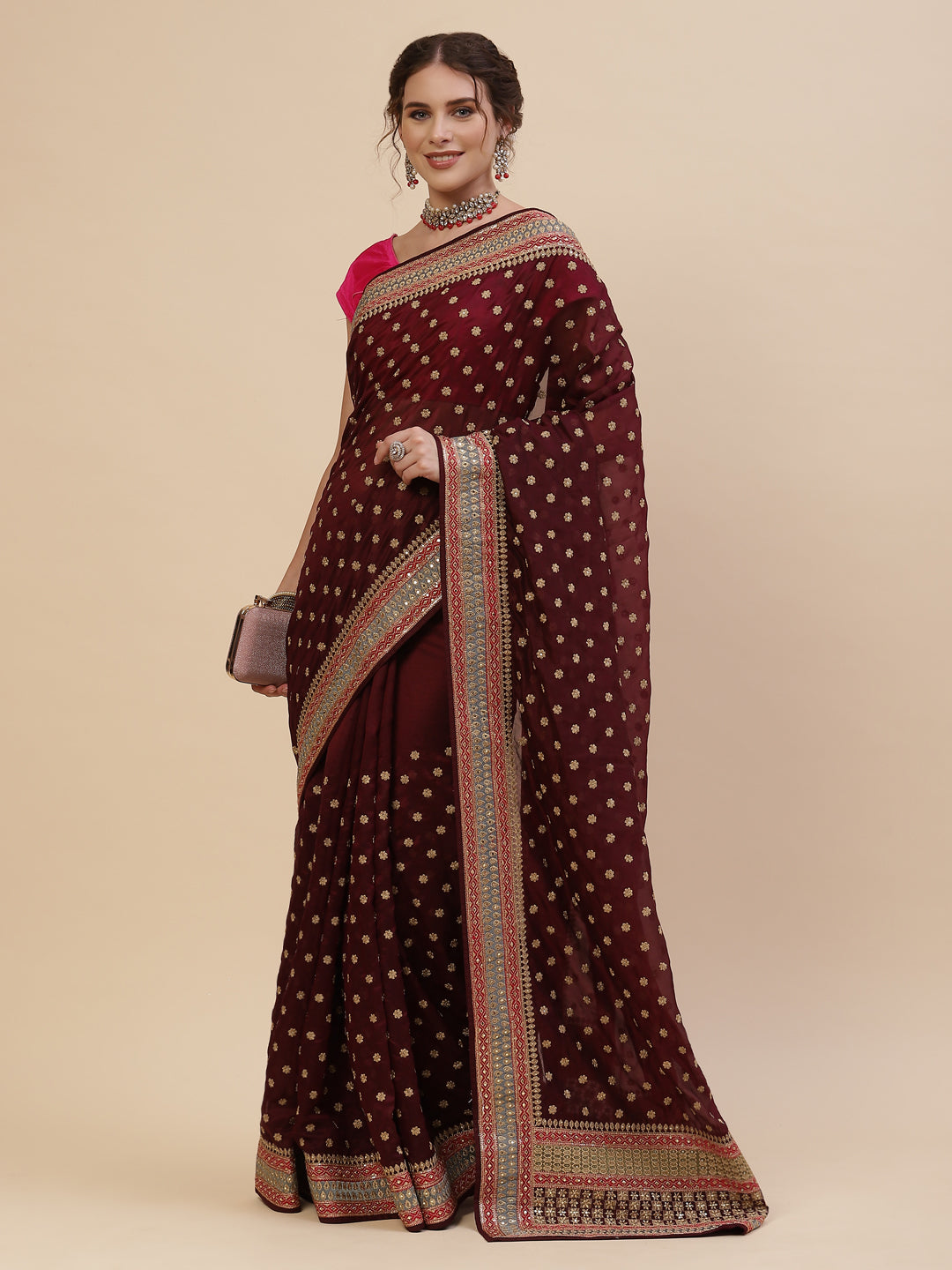 Resham Border Art Georgette Embroidered Saree
