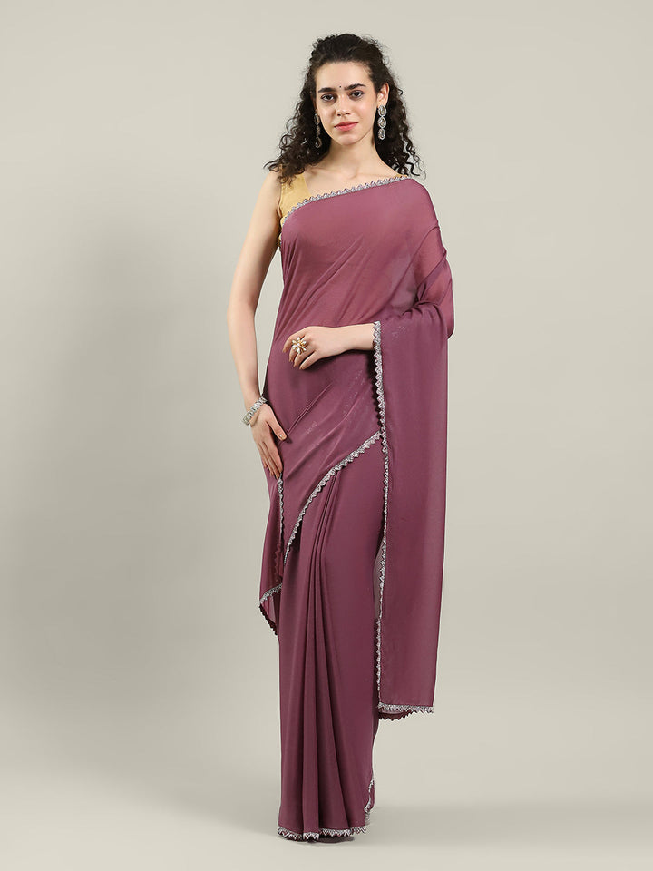 Plain Lace Border Georgette Saree