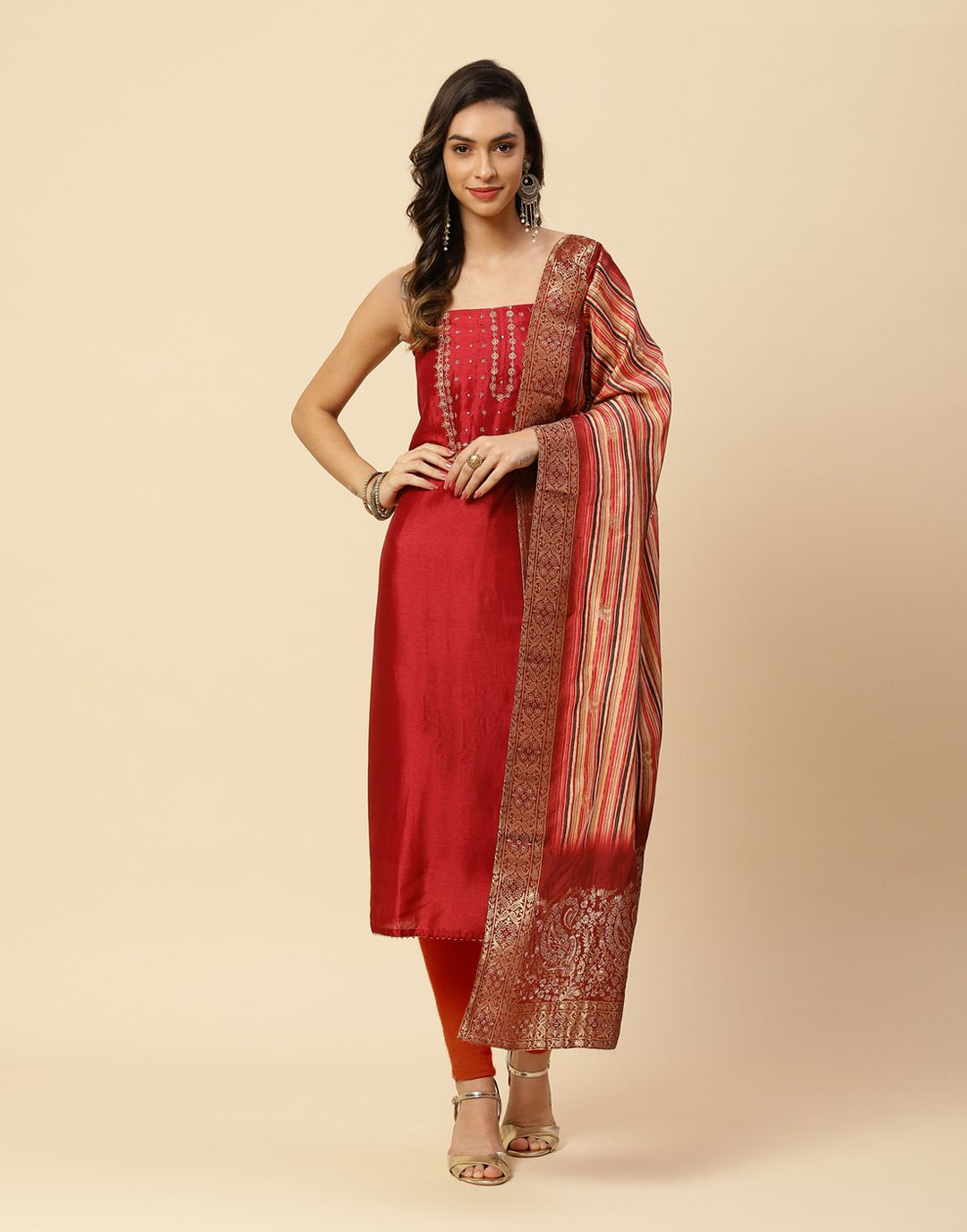 Embroidered Art Handloom Suit Piece With Banarasi Dupatta