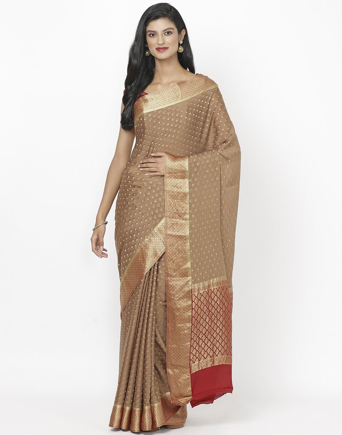 MBZ Meena Bazaar-Beige Crepe Jacquard Saree