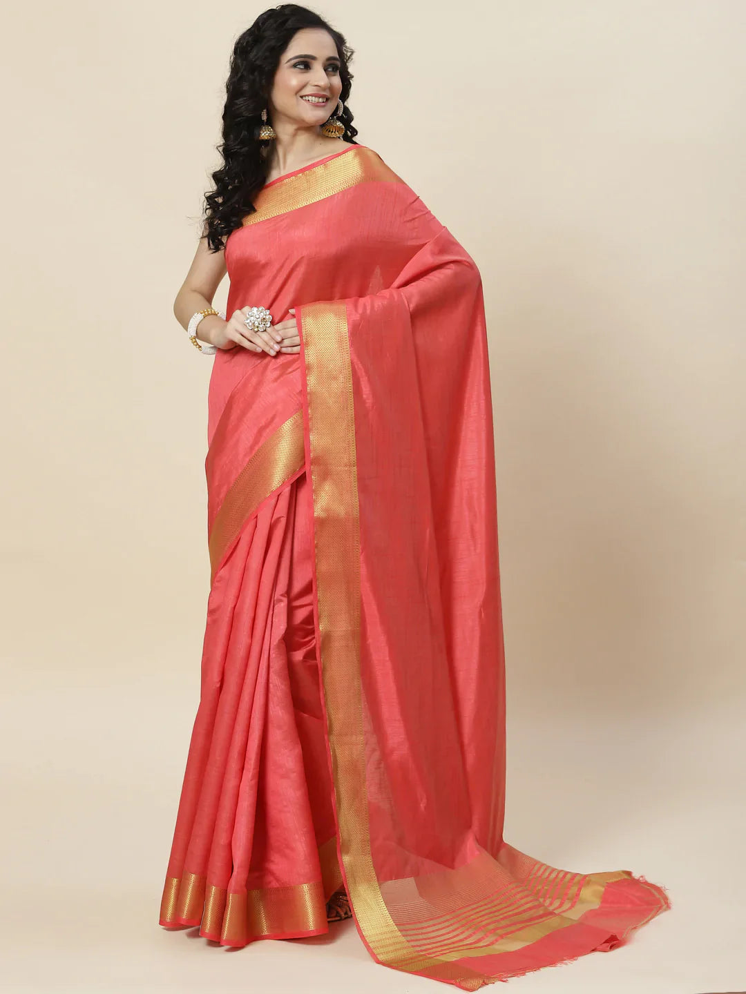 Plain Zari Border Handloom Woven Saree