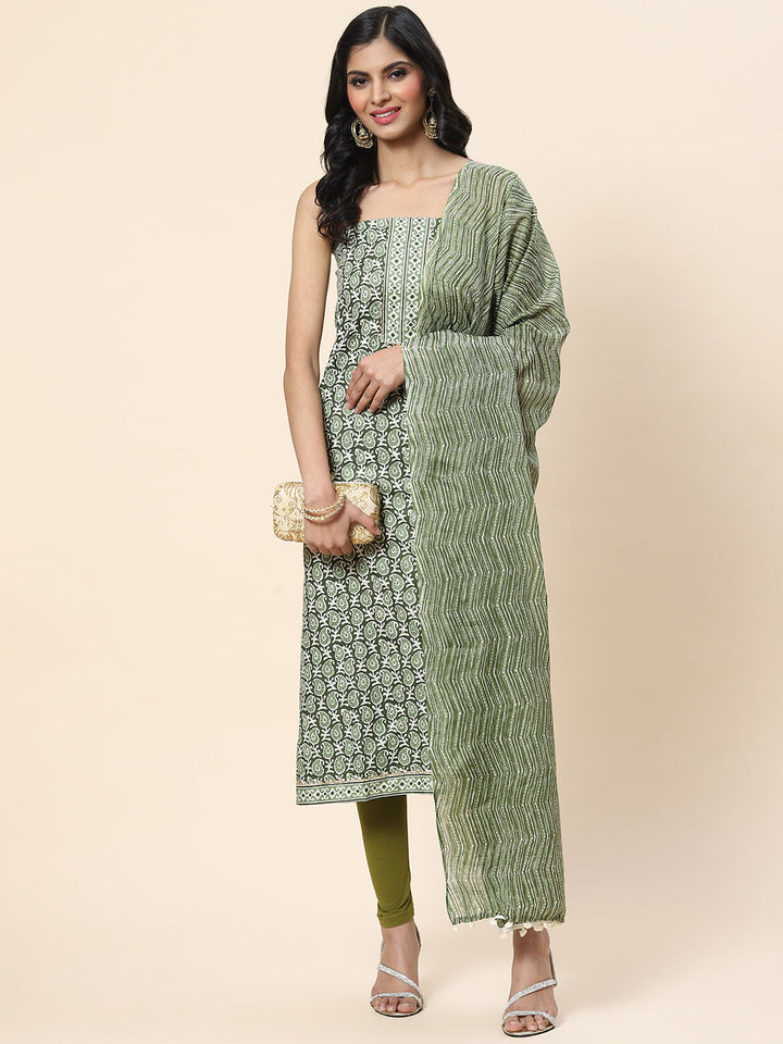 Printed Cotton Unstitched Suit Piece With Dupatta