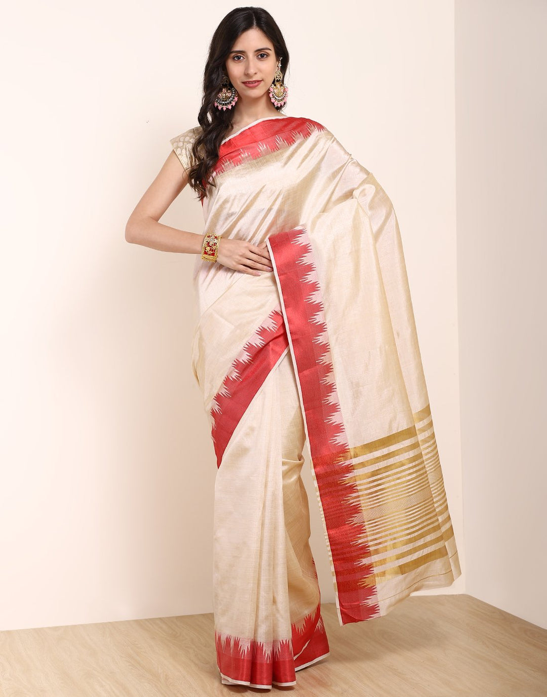 MBZ Meena Bazaar-Mustard Art Handloom Saree