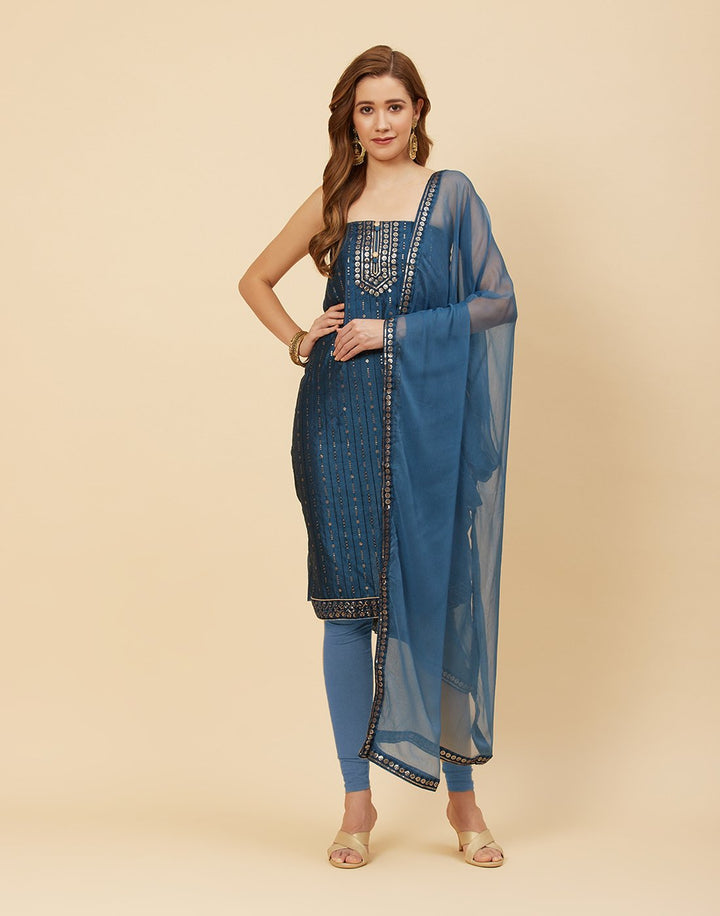 Embroidered Chanderi Suit Piece With Chiffon Dupatta