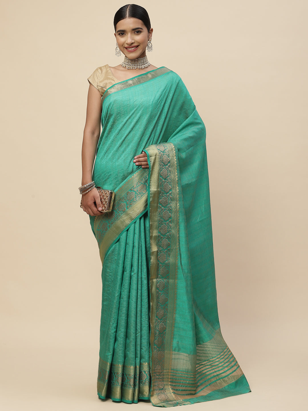 Plain Zari Border Handloom Woven Saree
