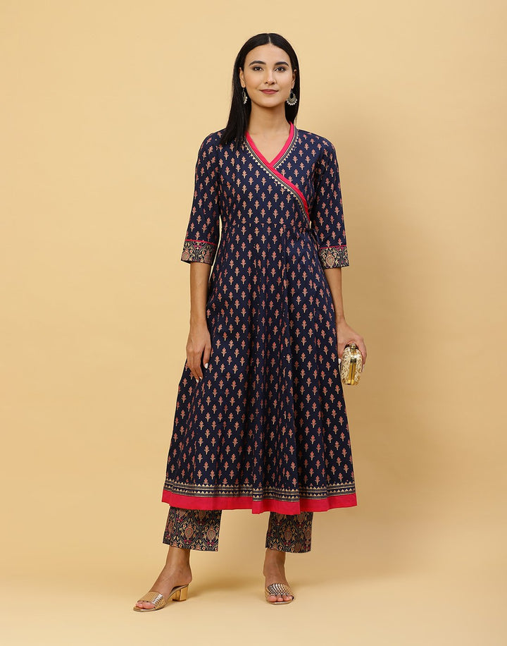 Printed Cotton Angrakha Kurti With Pant
