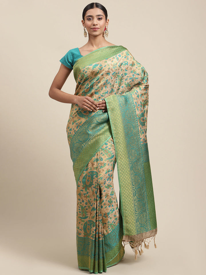 Printed Banarasi Pallu Border Art Handloom Woven Saree