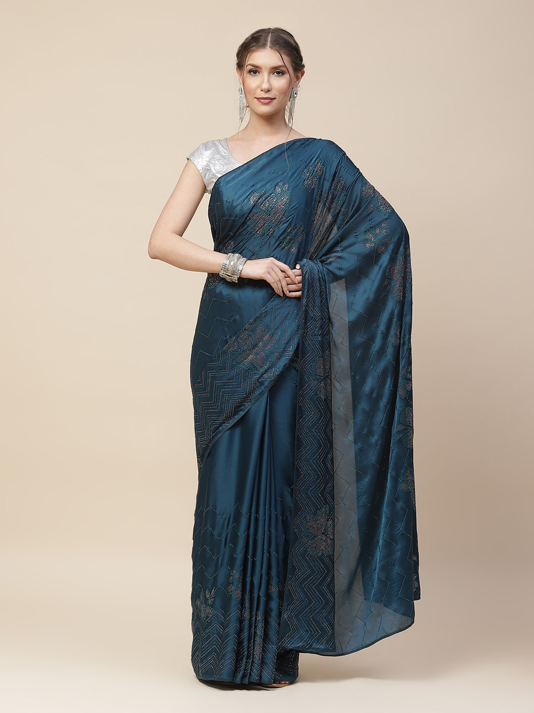 Stone Embroidered Satin Saree