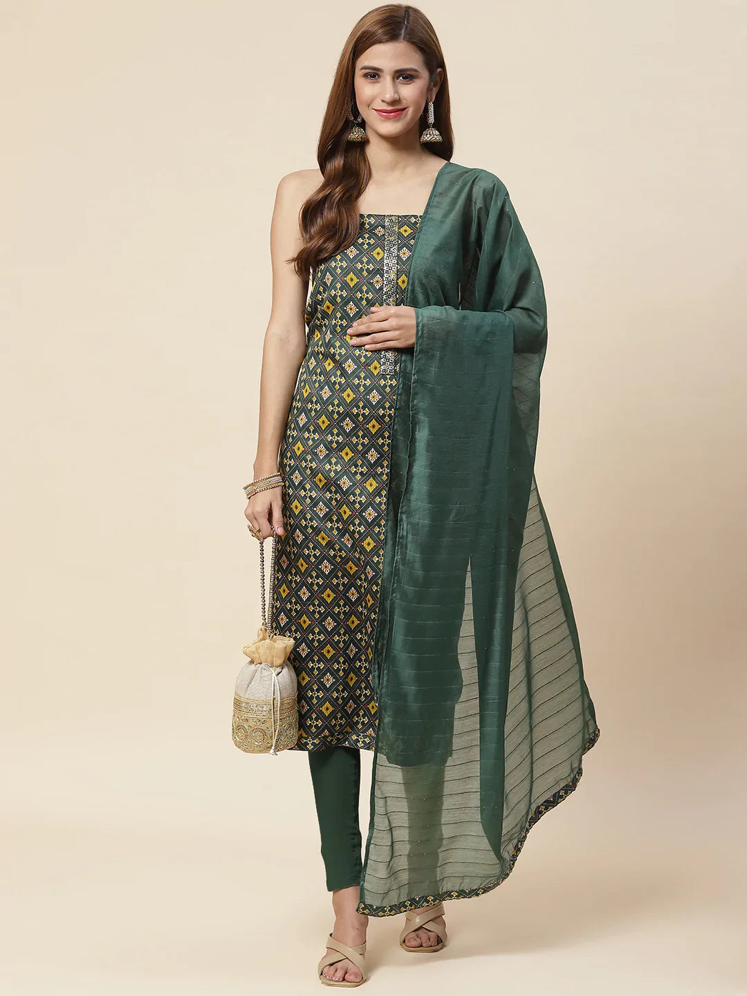 Printed Cotton Unstitched Suit Piece With Dupatta