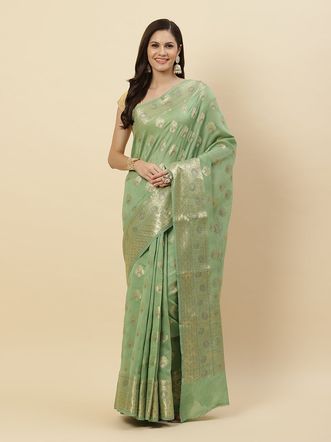 Zari Border Booti Cotton Woven Saree
