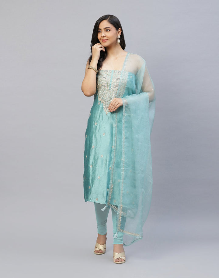 Embroidered Handloom Dupion Suit Piece