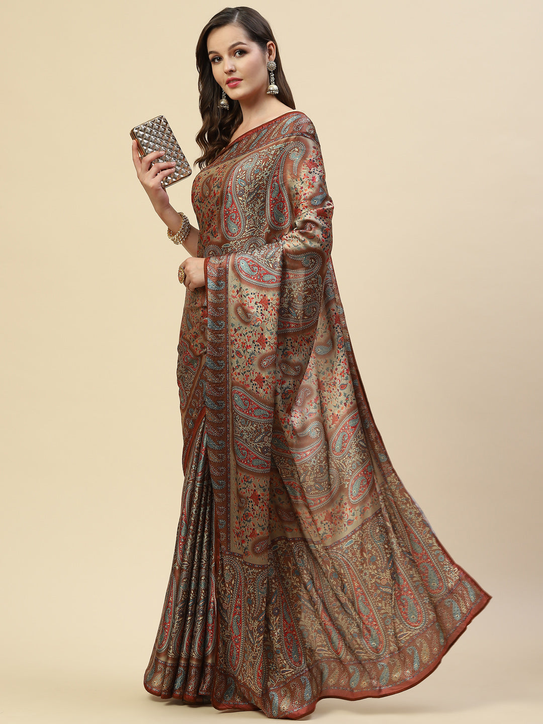 Floral Printed Satin Saree