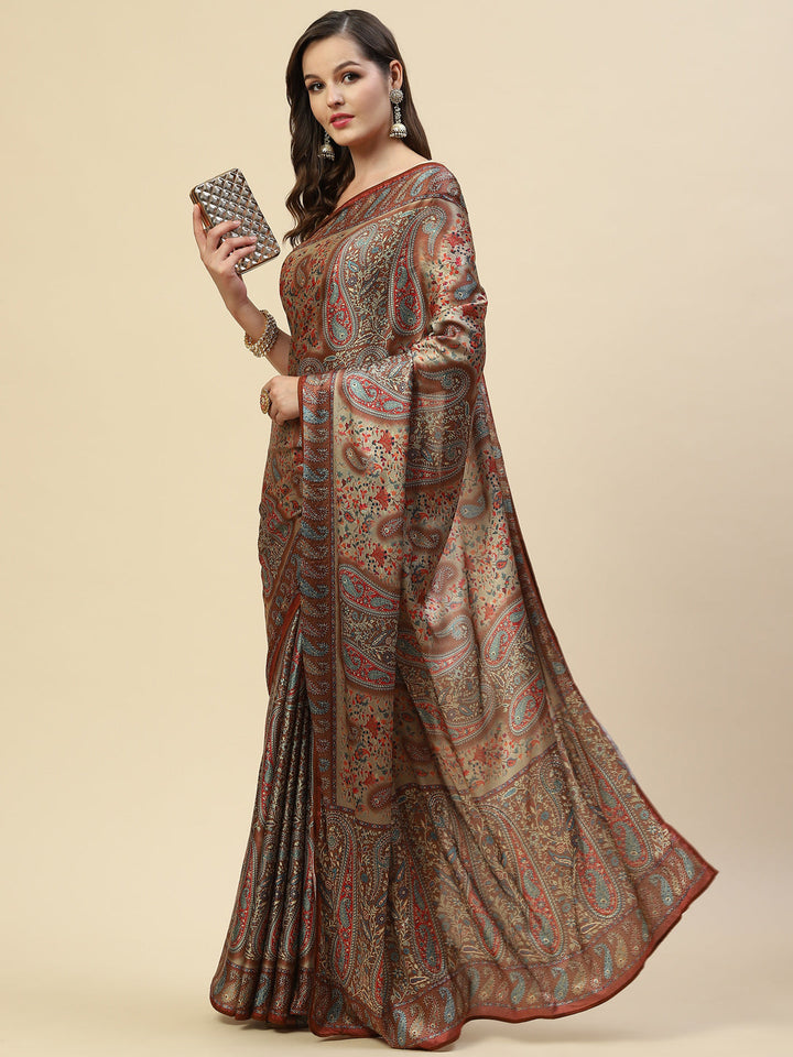 Floral Printed Satin Saree