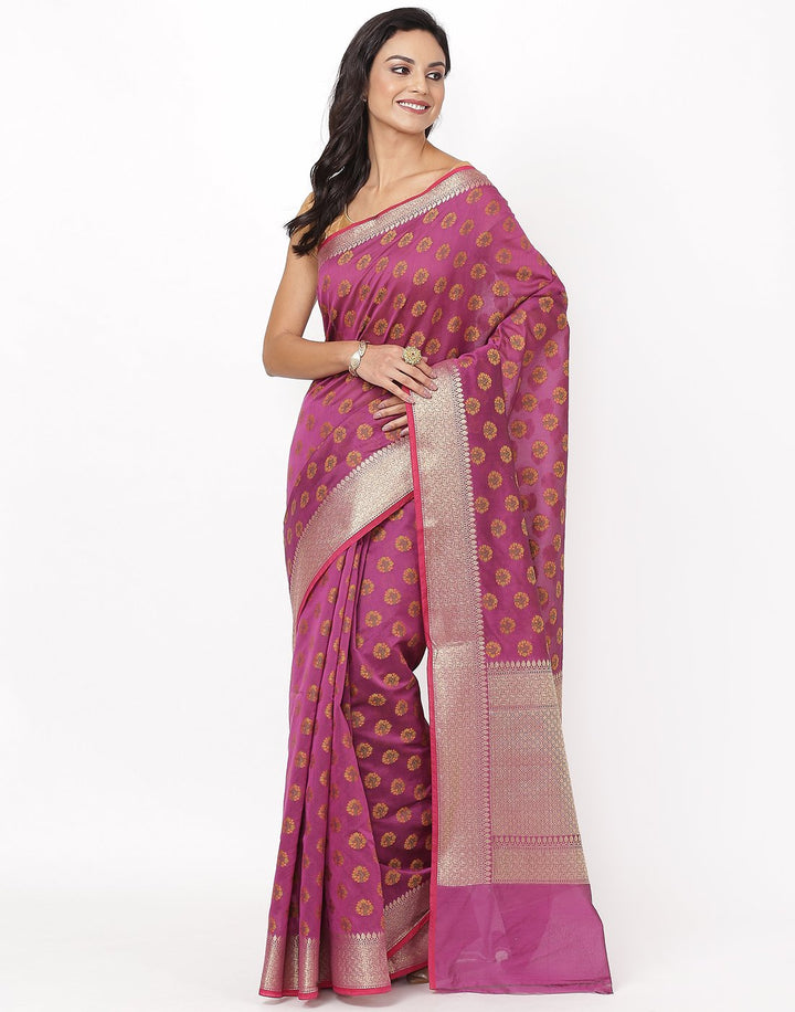 Purple Cotton Woven Saree