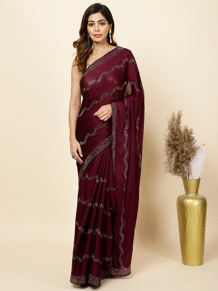 Stone Embroidered Chiffon Saree