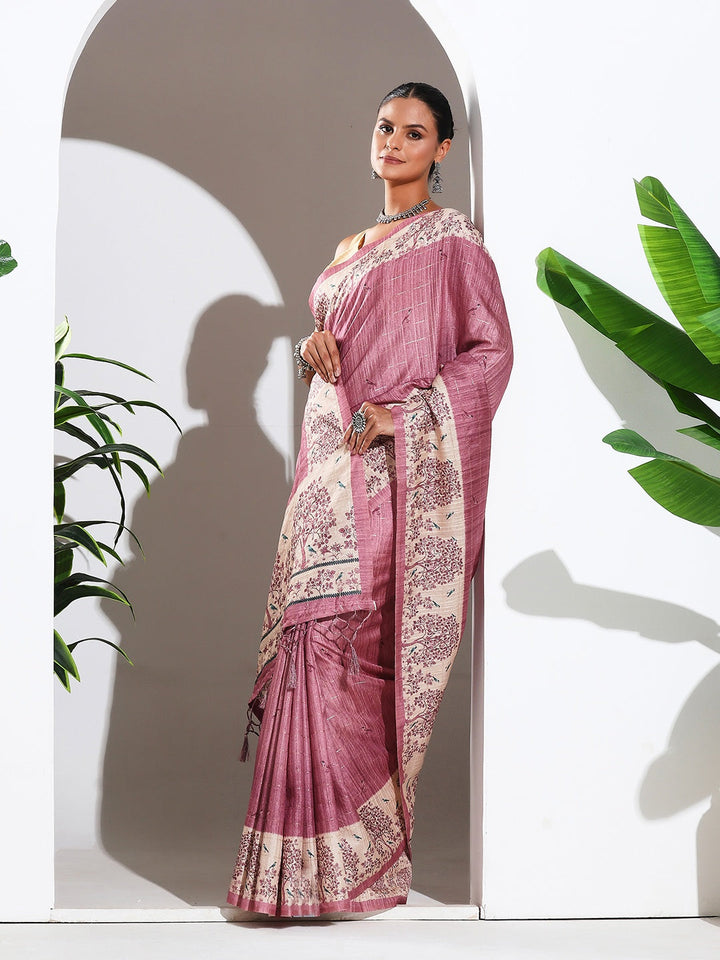 Floral Printed Tussar Silk Saree