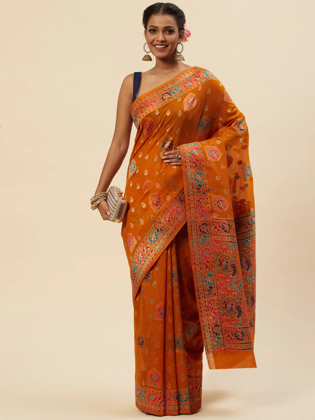 Zari Border Booti Handloom Woven Saree