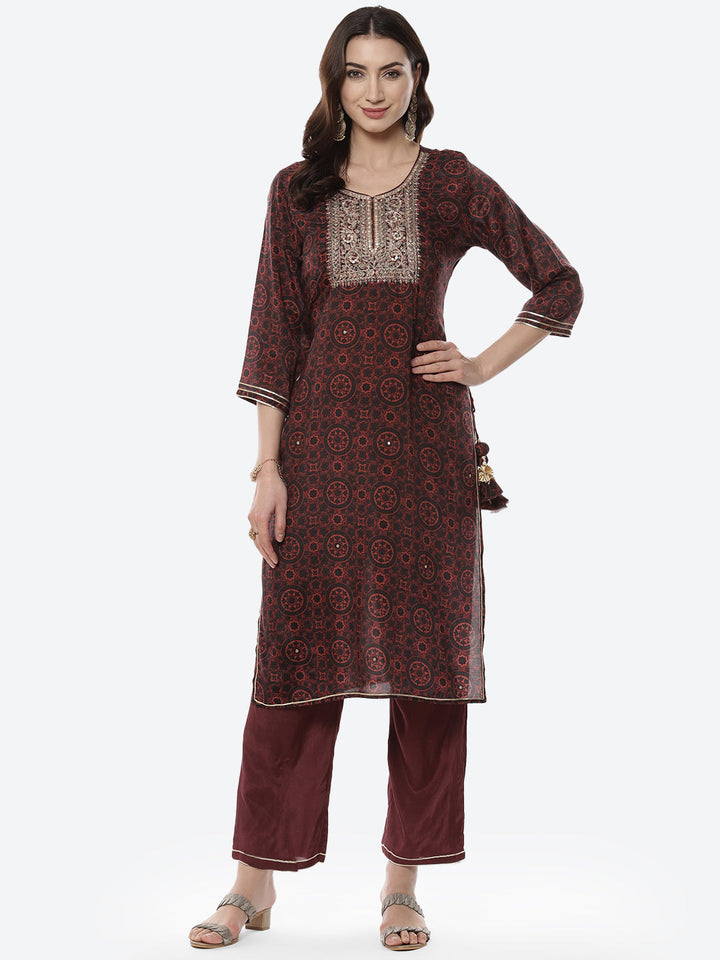 Block Printed Gota Patti Cotton Kurti With Pant