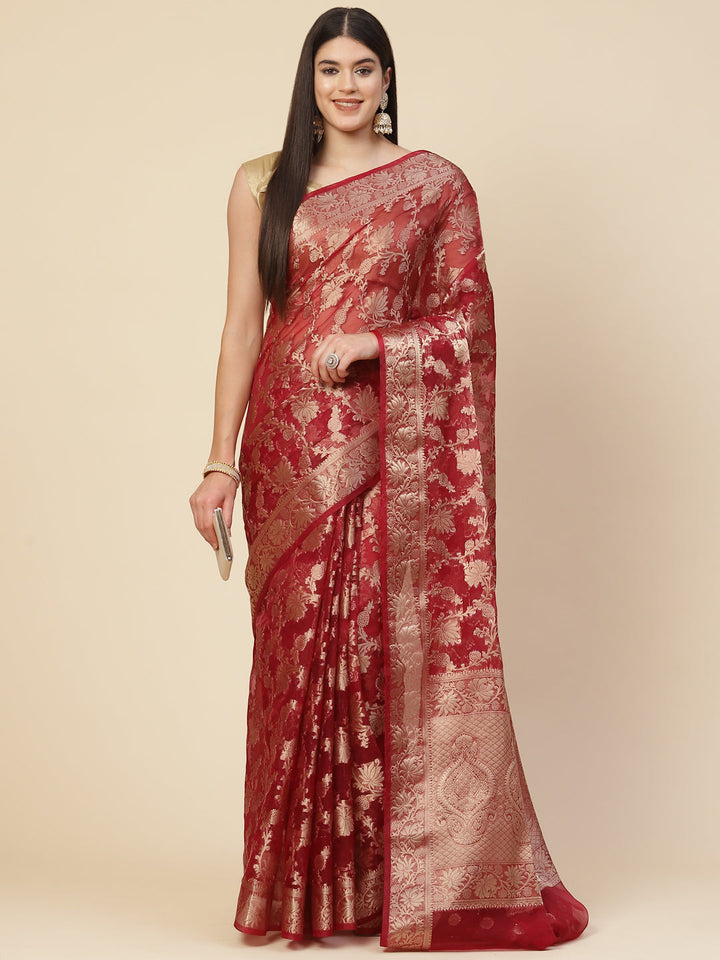 Floral Zari Jaal Organza Woven Saree