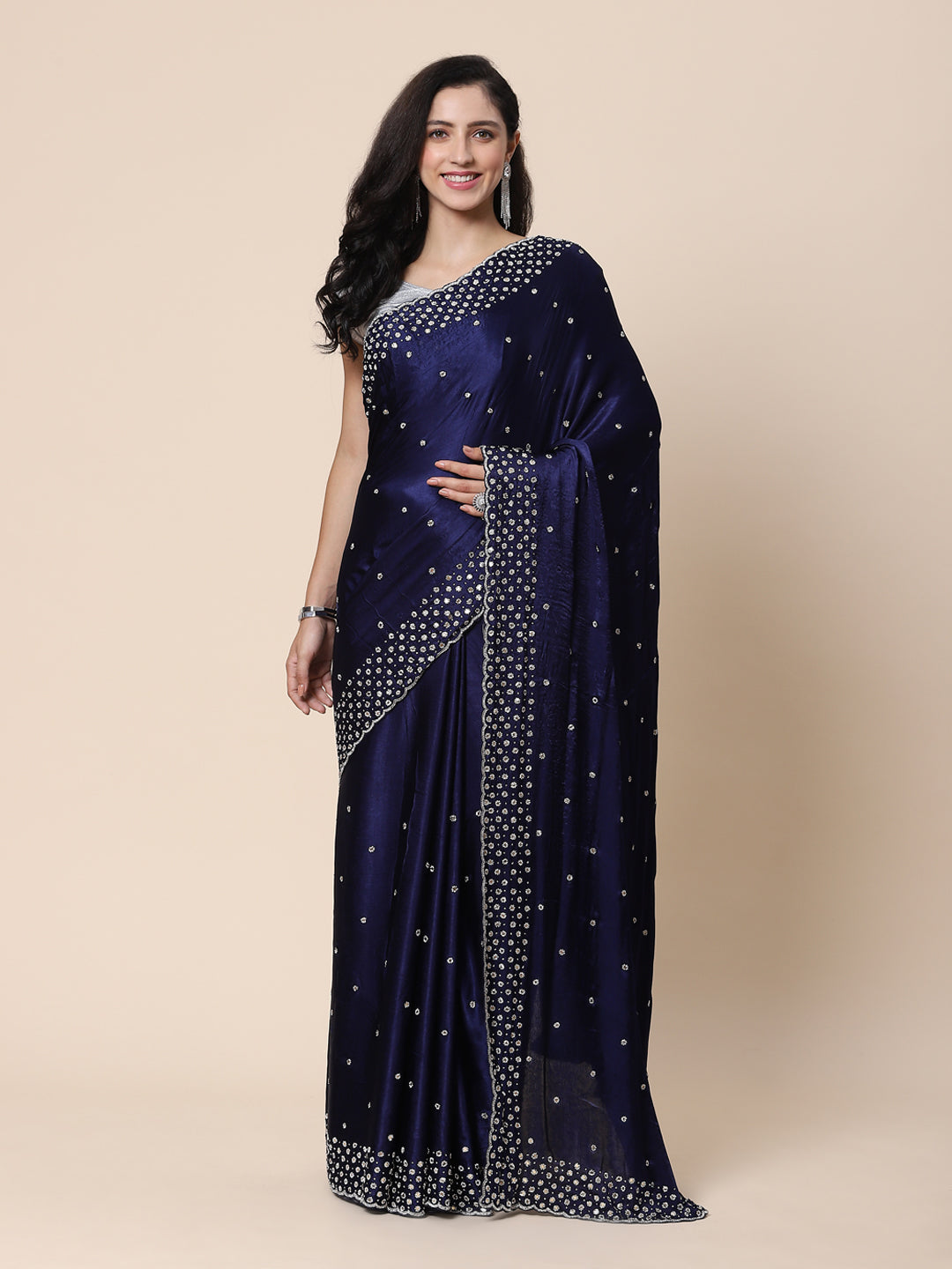 Stone Booti Pure Satin Embroided Saree