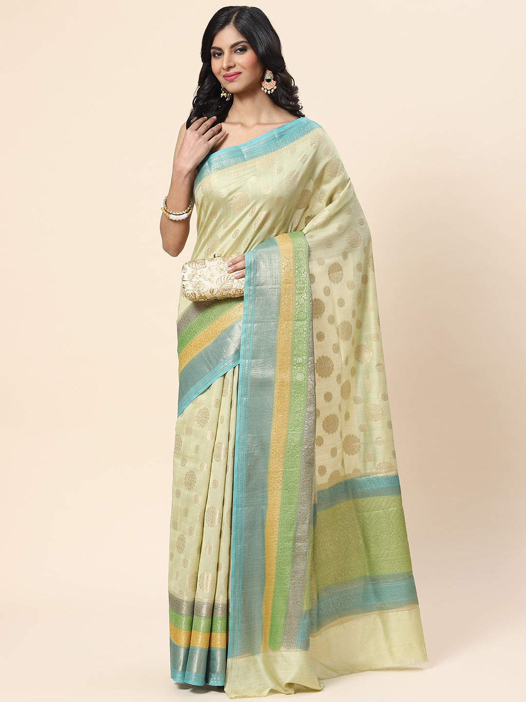 Zari Border Booti Cotton Woven Saree