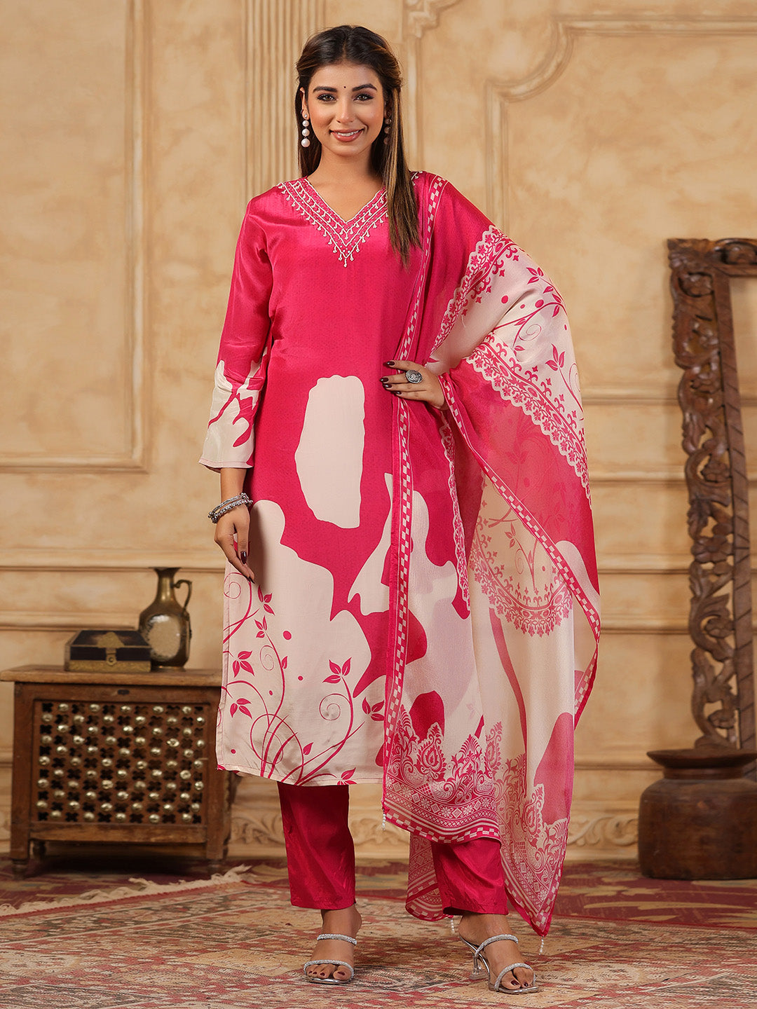 Printed Muslin Kurta With Pants &amp; Dupatta