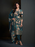 Blue Printed Art Silk Kurta With Pant & Dupatta