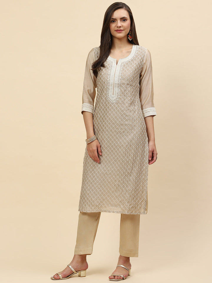 Sequin Embroidered Chanderi Kurta With Pants