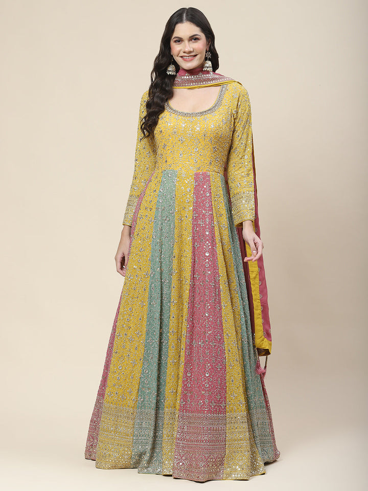 Zari Embroidered Georgette Kurta With Churidar &amp; Dupatta