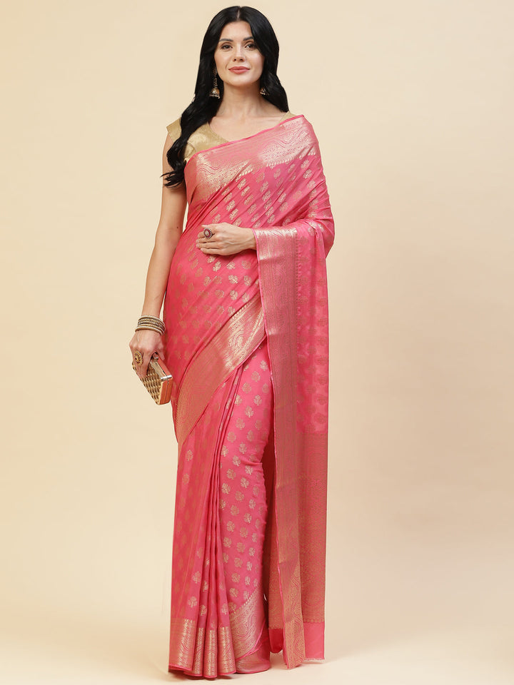 Zari Border Booti Chiffon Plain Saree