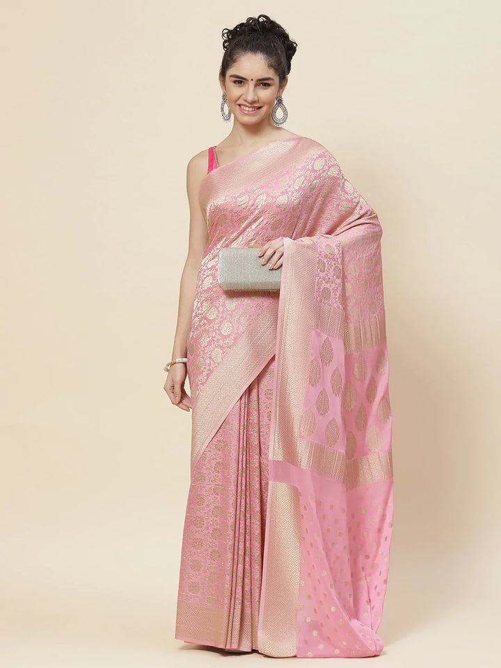 Zari Jaal Crepe Plain Saree
