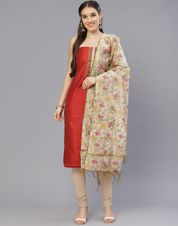 Chanderi Embroidered Suit Piece with fancy dupatta