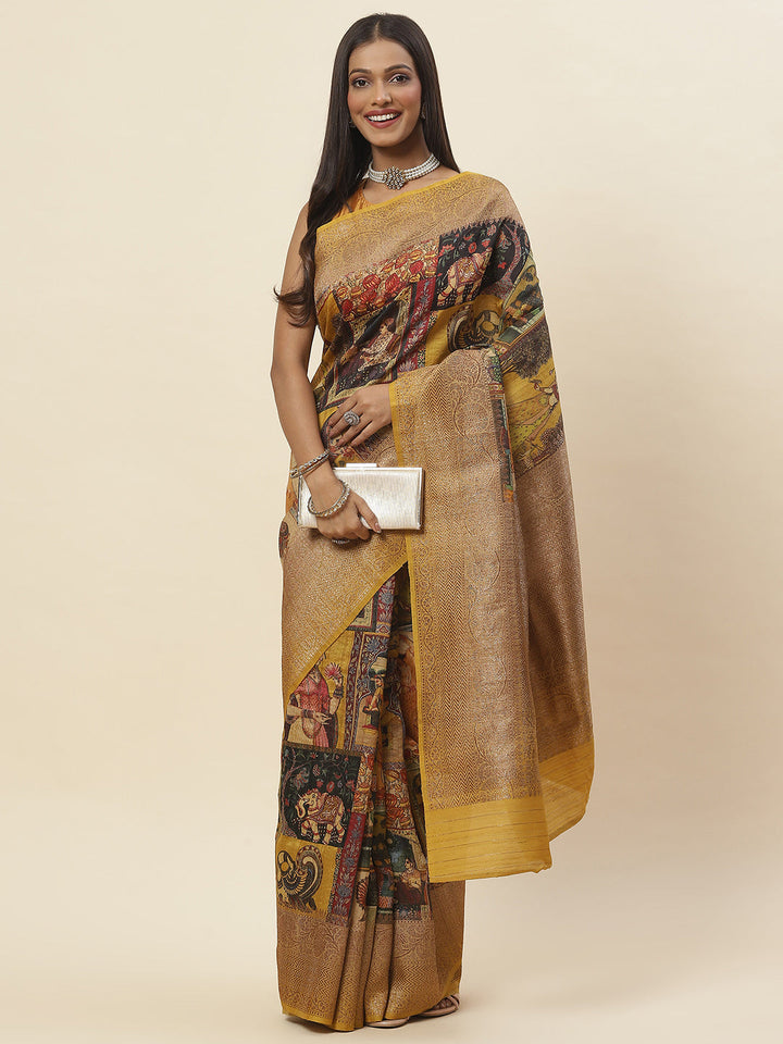 Digitally Floral Printed Tussar Saree