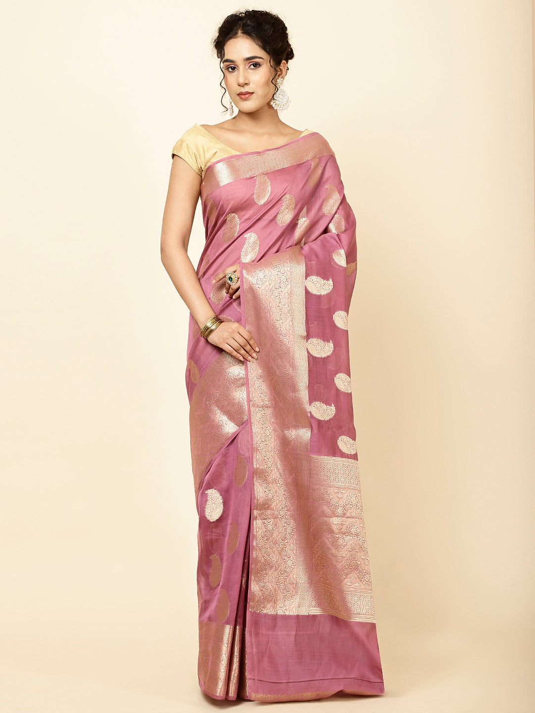 Zari Border Booti Woven Cotton Saree