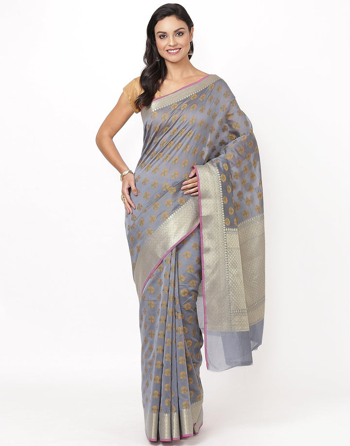 Purple Cotton Woven Saree