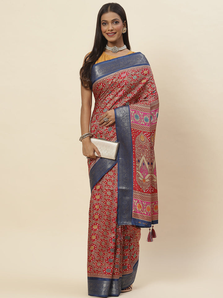 Zari Border Printed Handloom Saree
