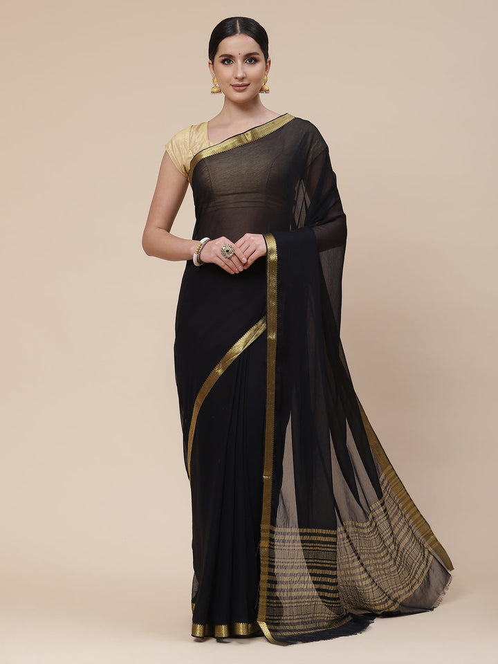 Piped Border Chiffon Plain Saree
