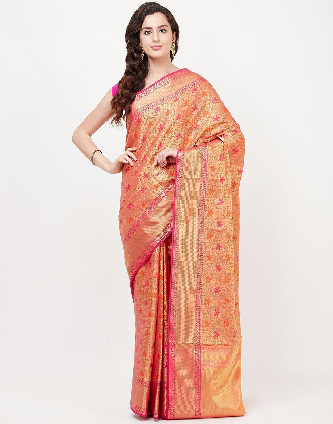 MBZ Meena Bazaar-Mustard Cotton Woven Saree