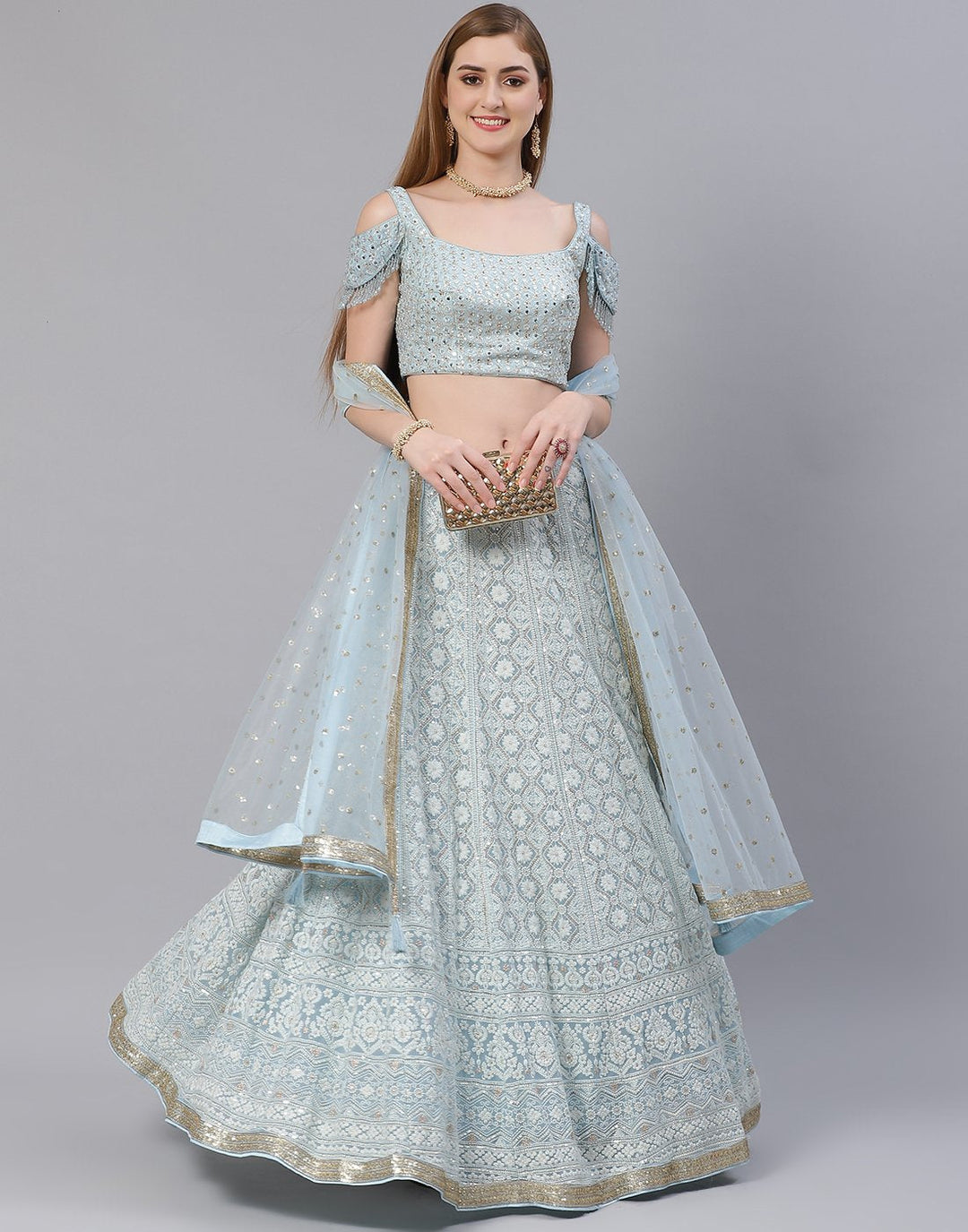 Georgette Lehenga With Short Off Shoulder Choli