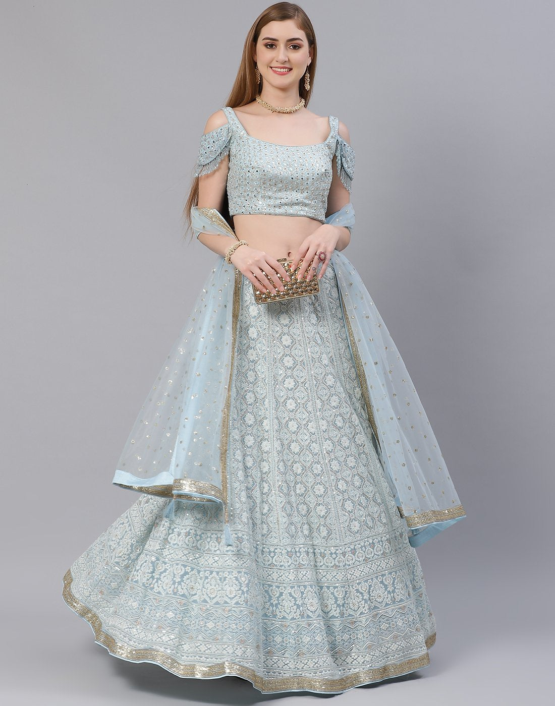 Georgette Lehenga With Short Off Shoulder Choli