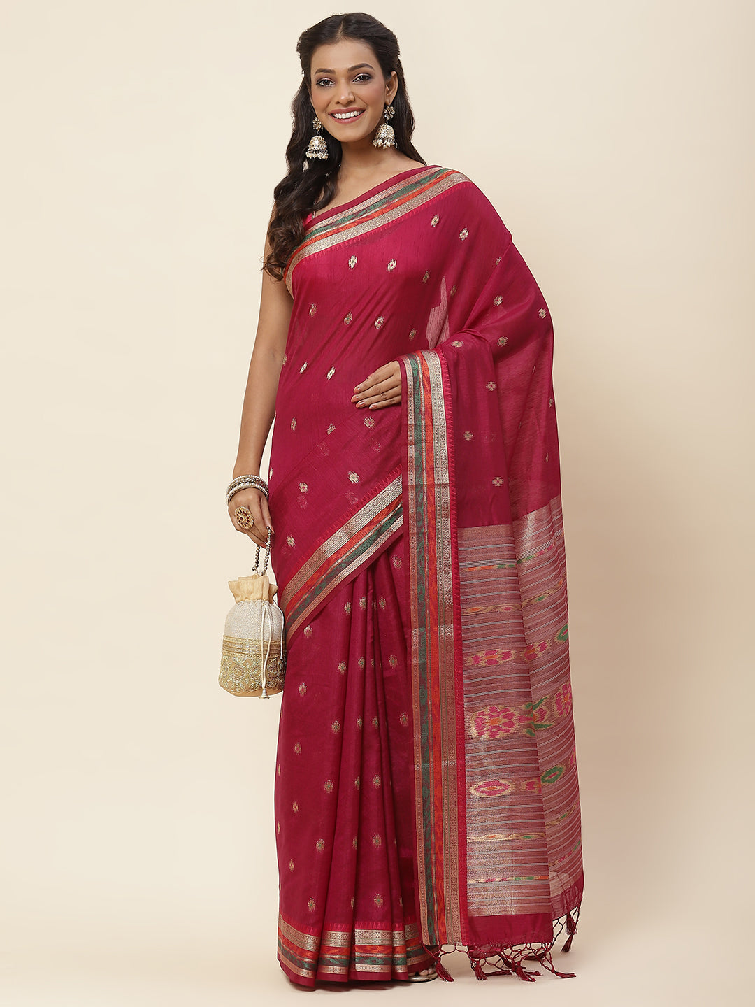 Zari Border Booti Woven Handloom Saree