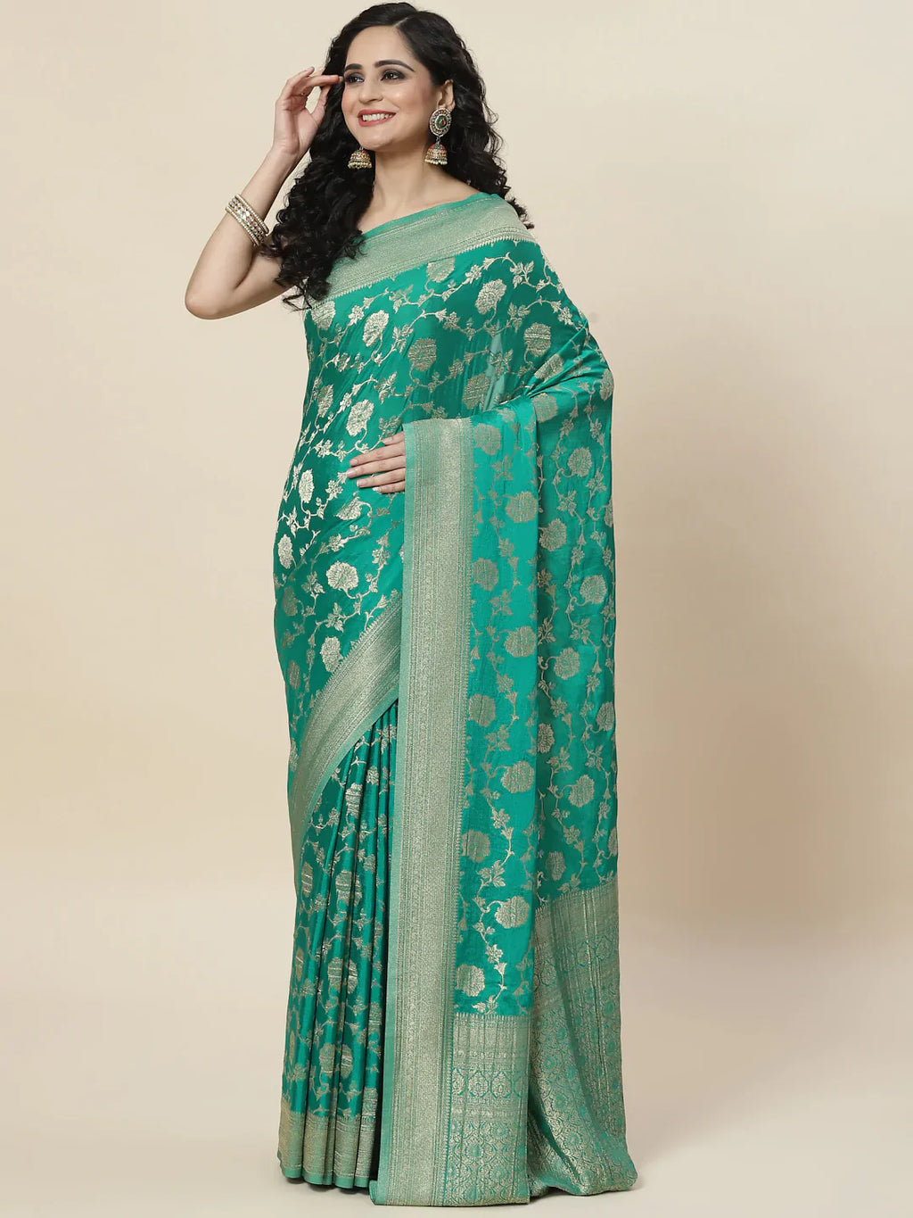 Floral Zari Jaal Georgette Plain Saree