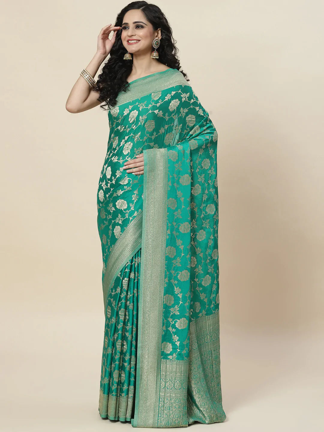 Floral Zari Jaal Georgette Plain Saree