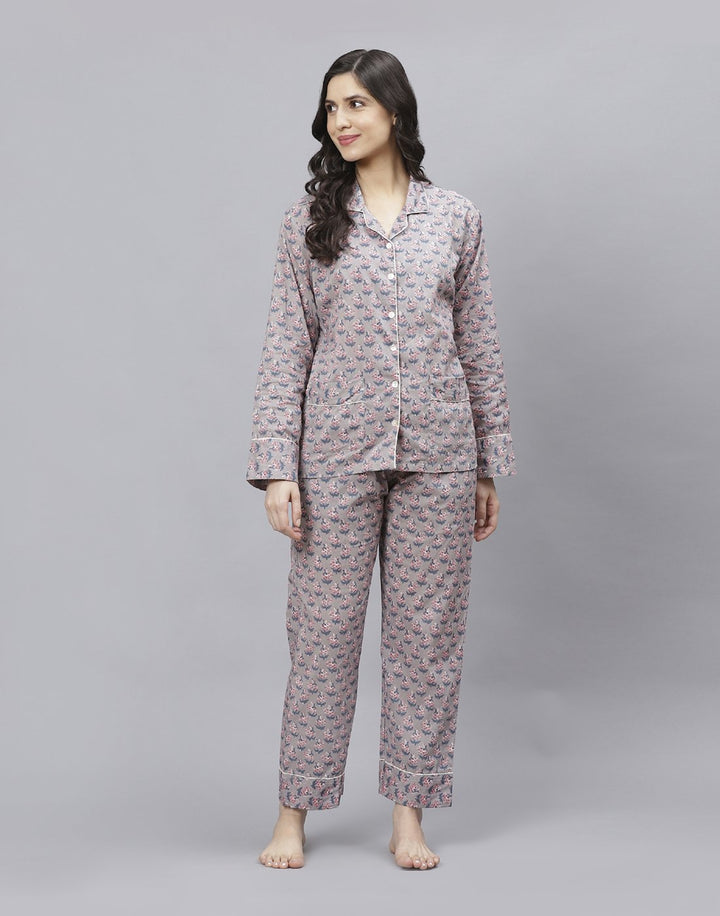 Grey Cotton Printed Comfort Wear