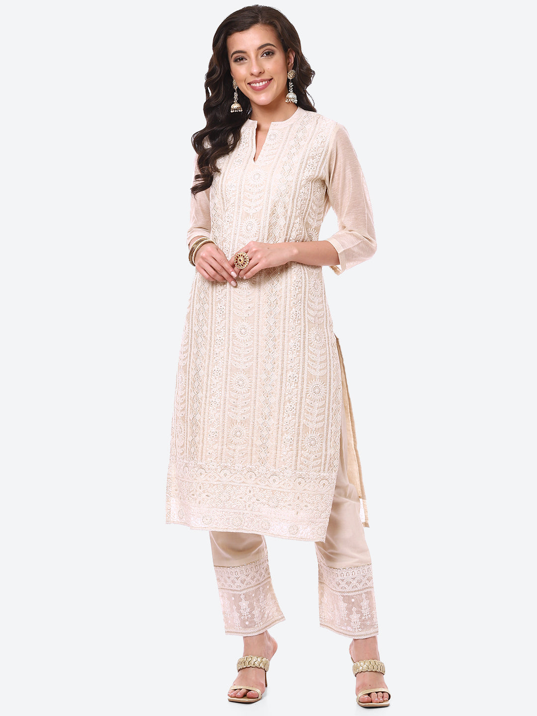 Zari Embroidered Cotton Kurta With Pant